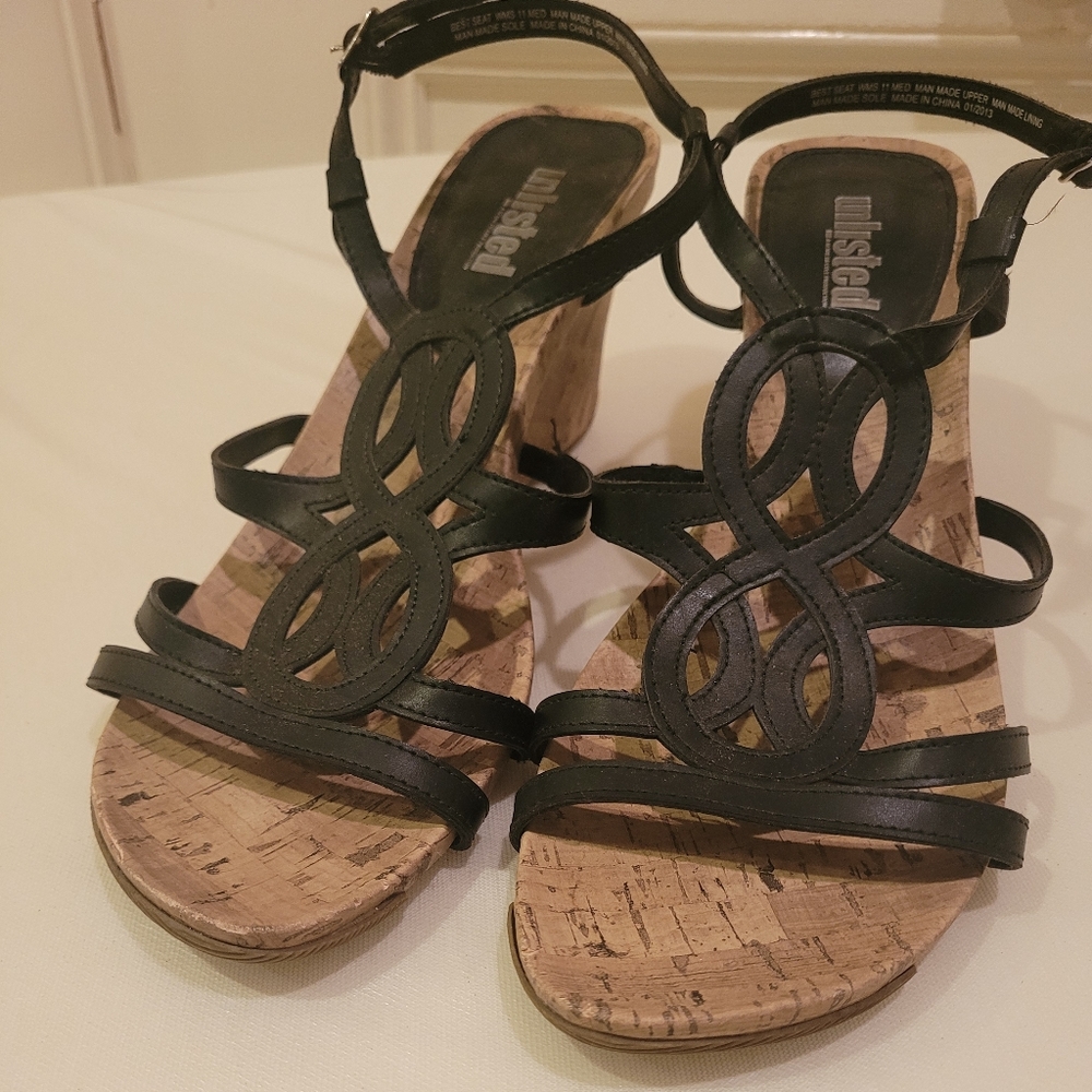 Unlisted Wedge Sandals Black Vegan Leather Women's Size 11